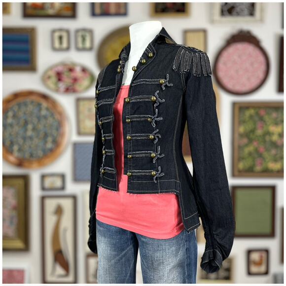 Byron Lars Beauty Mark Military Denim Jacket Womens Size 4 NWT Michael Jackson - Picture 3 of 12